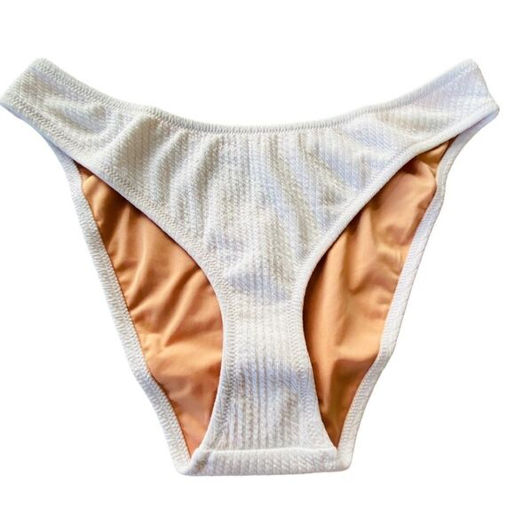 J Crew White Jacquard Texture Curved Waist Cheeky Bikini Bottom Sz L NWT - Picture 3 of 14